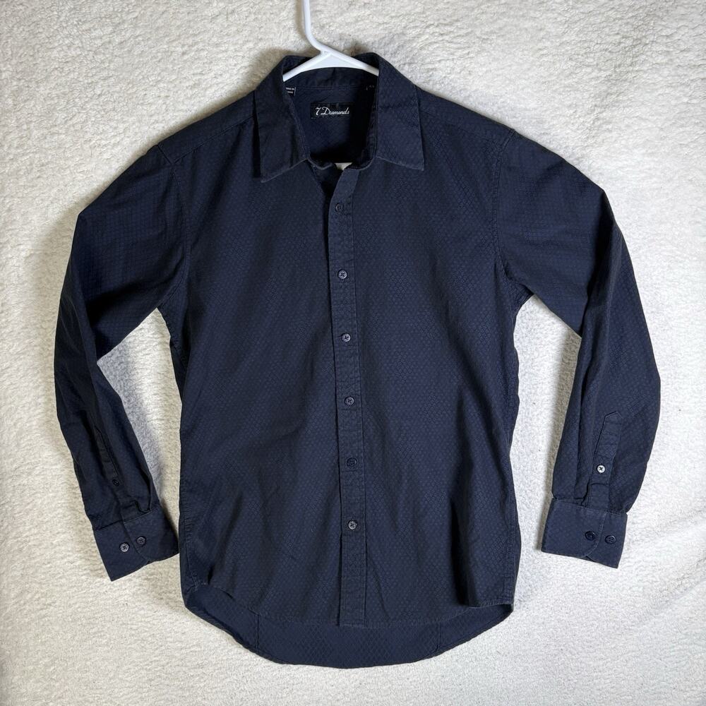 7 Diamonds Dress Shirt Mens Small Black Textured Button Up 100% Cotton Career